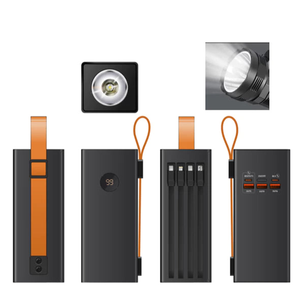 Rapoo RS50 PRO Power Bank With Built in 4 Cable and Flashlight 50000mah